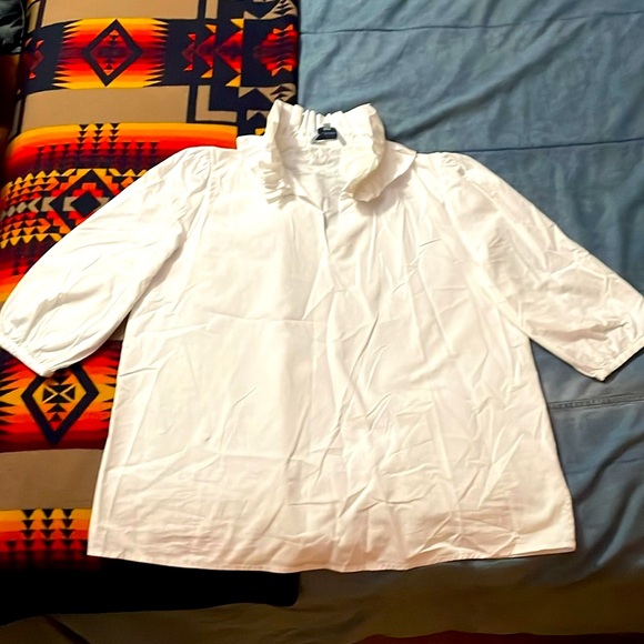 Tuckernuck White Stretch Poplin Ruffle Neck Bouvier Blouse sz XXL. - Picture 6 of 11